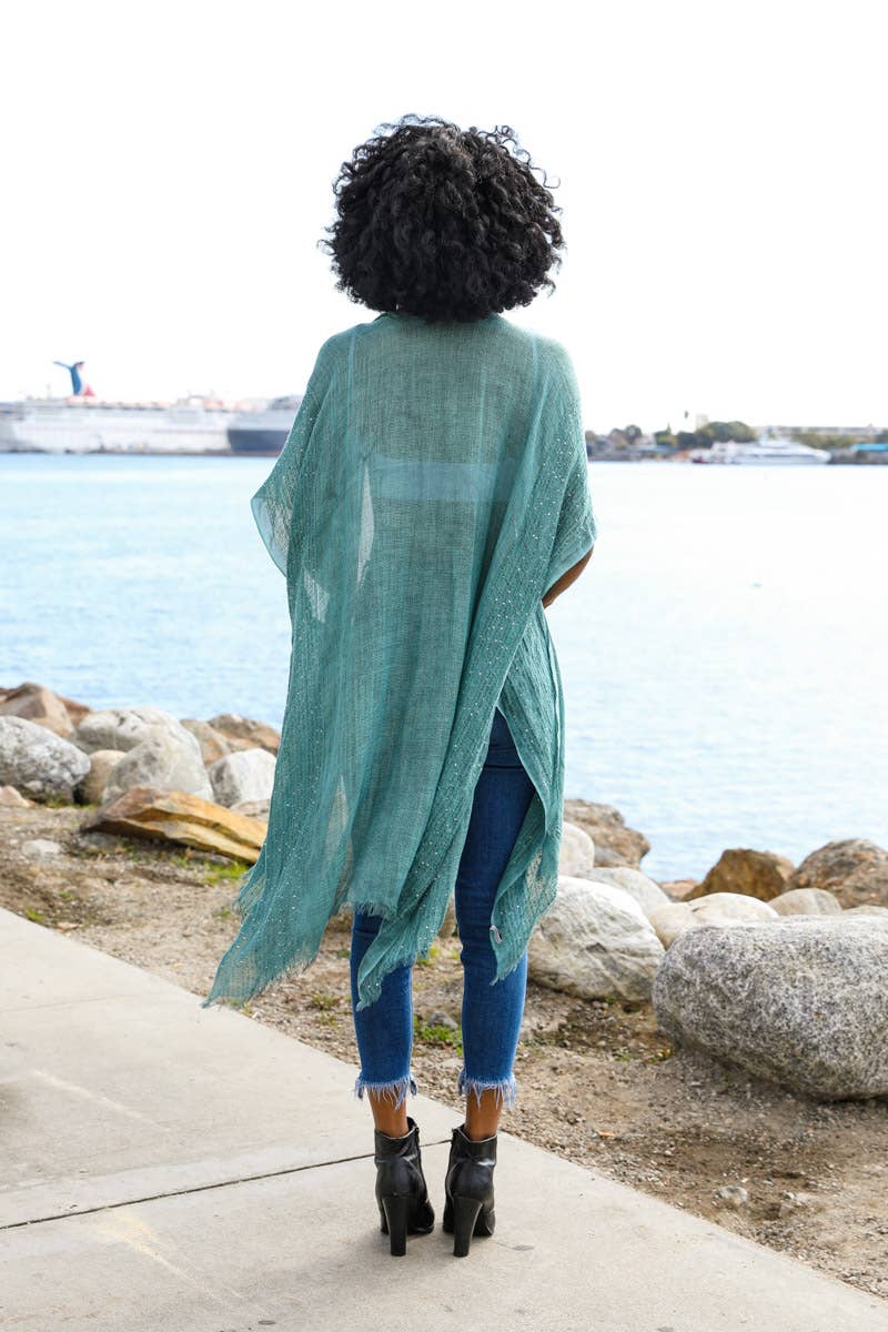 Lightweight Sheer Kimono with Sequin and Frayed Details