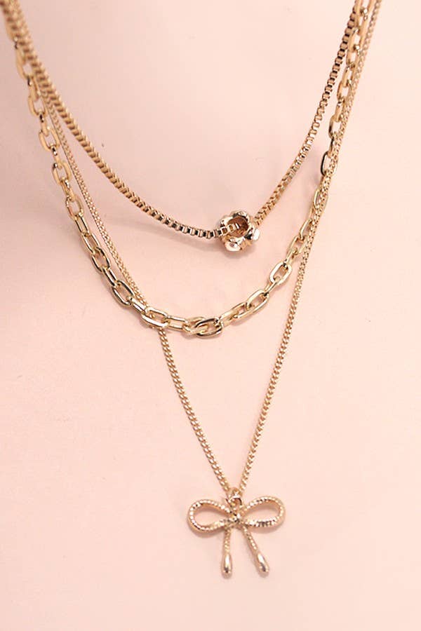 Gold Pearl & Bow Layered Necklace