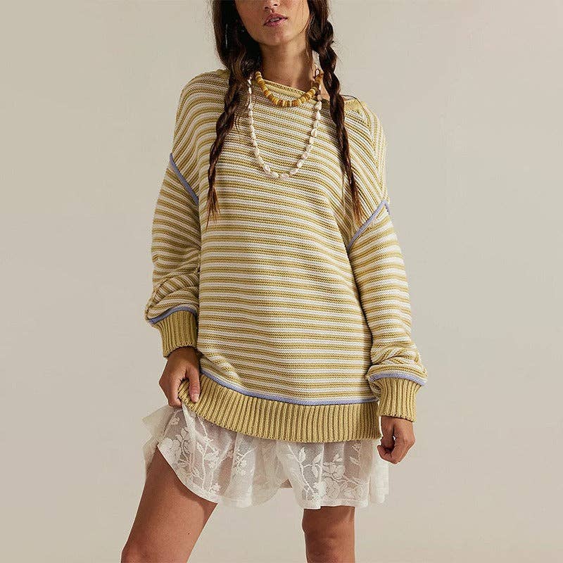 Loose Fit Striped Crewneck Sweater