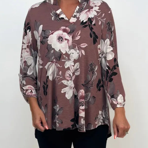 Mauve Floral 3/4 Sleeve