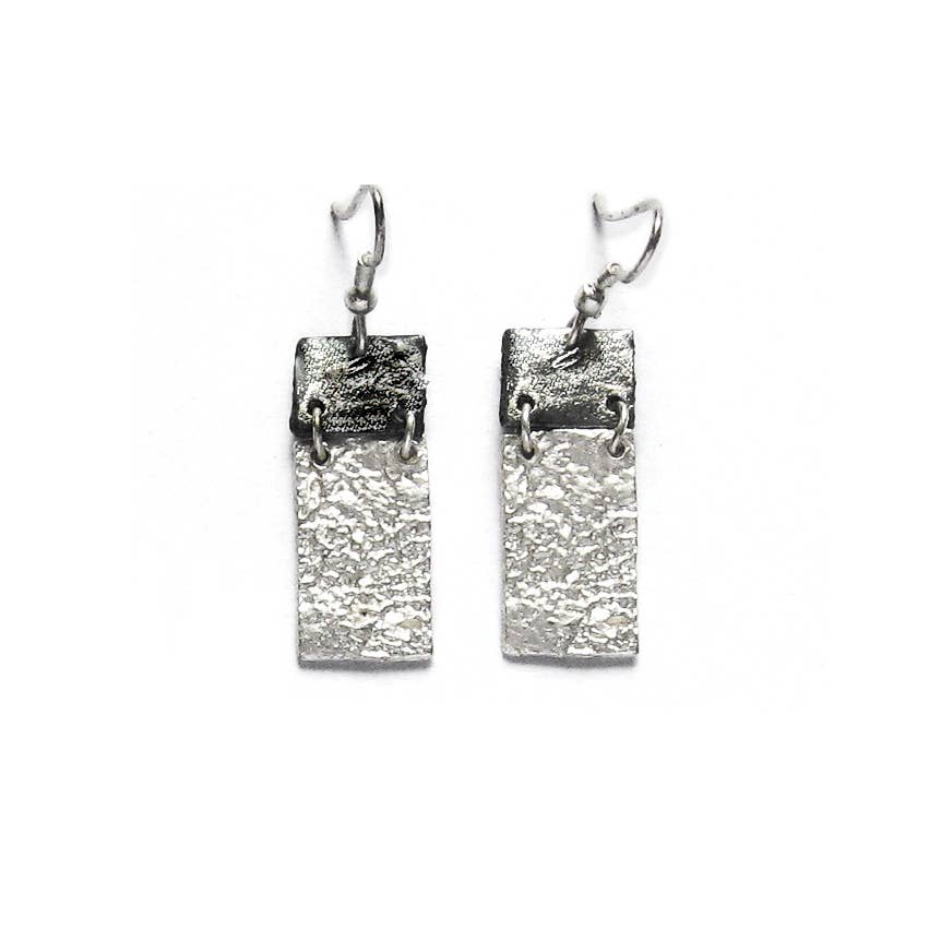 Pieced Rectangle Pewter Earrings