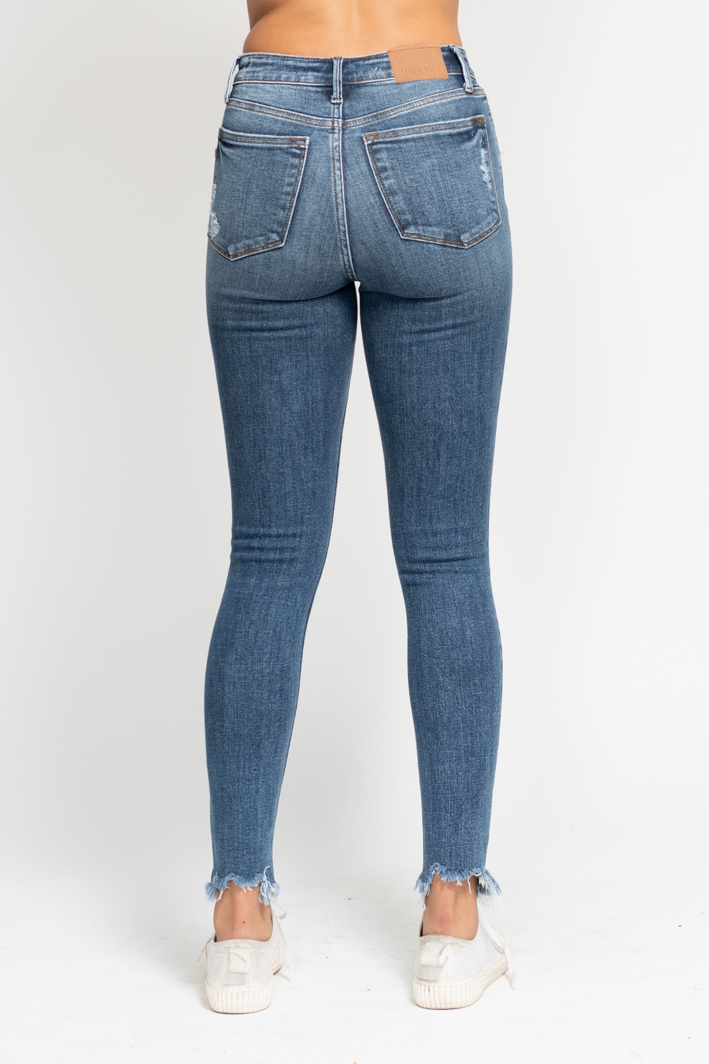 Judy Blue HW Skinny Jeans w/ Shark Bite Hem