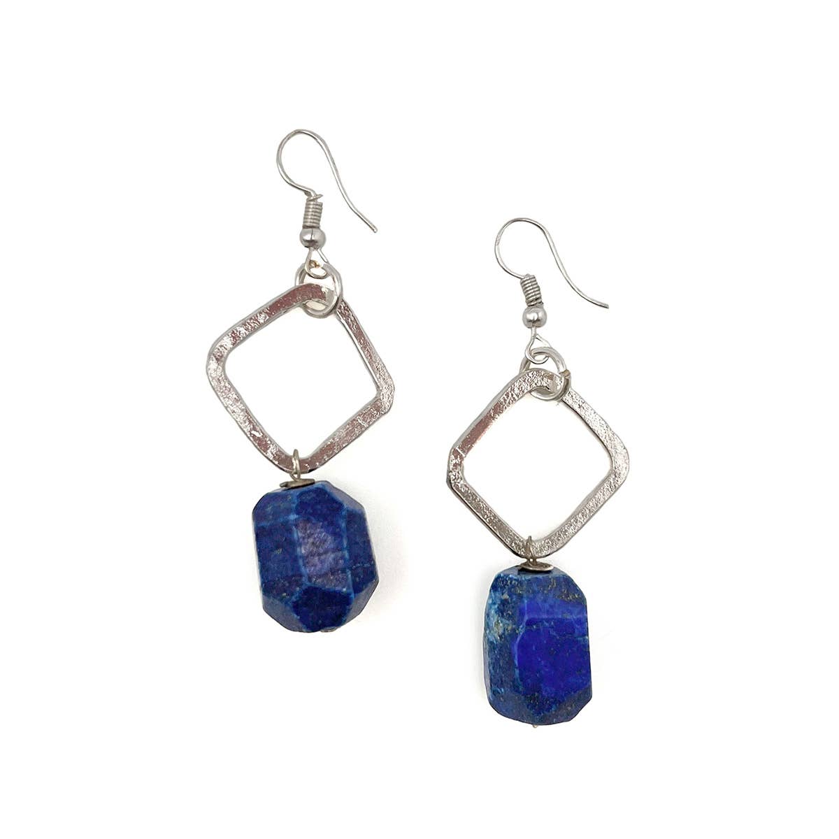 Long Silver Earrings With Lapis Stones