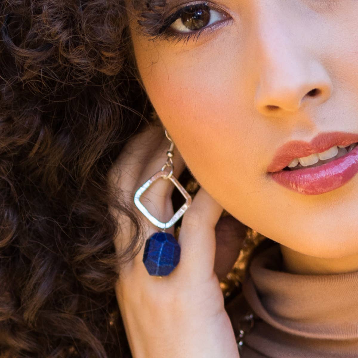 Long Silver Earrings With Lapis Stones