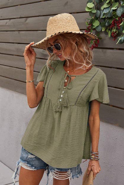 Round Neck Solid Short Sleeve Top