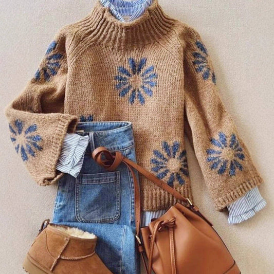 Floral Round Neck Knit Sweater