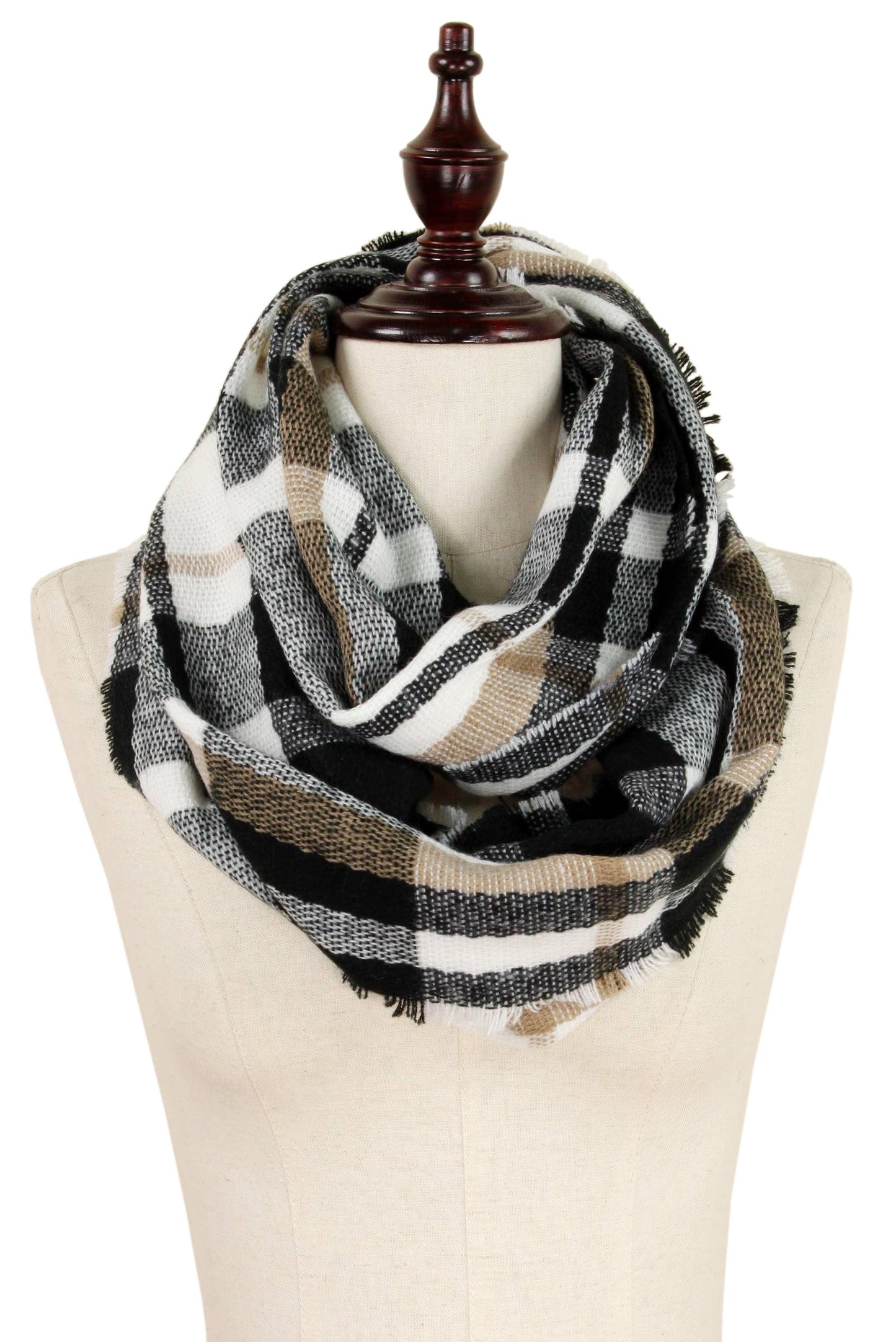 Black Tartan Plaid Loop Infinity Scarf
