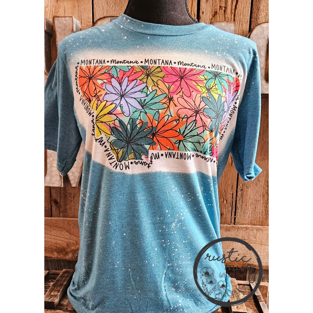 Montana Hand Lettered Floral Bleached Tee
