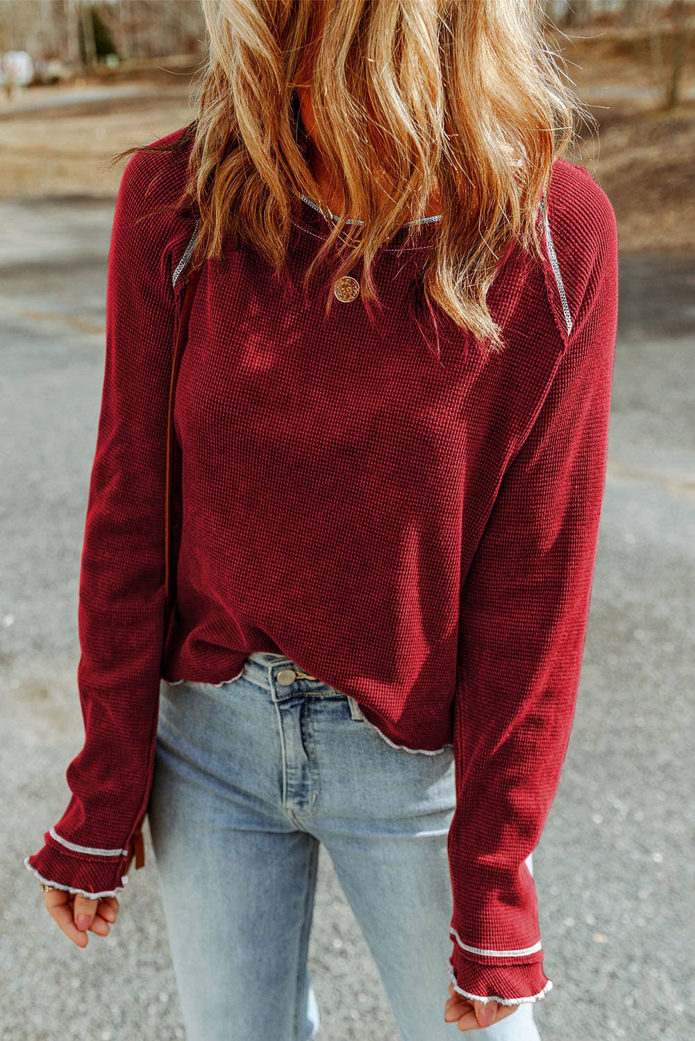 Casual Textured Long Sleeve Top