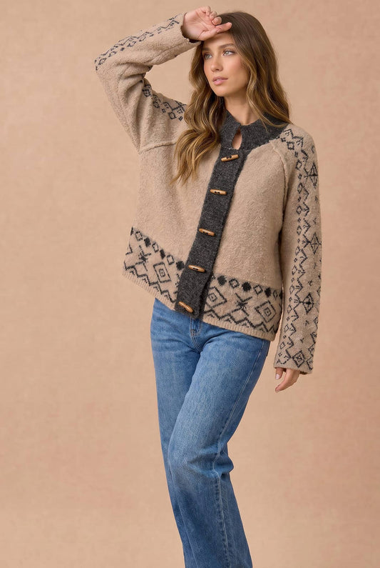 Plus Nordic Toggle Button Detail Sweater Cardigan