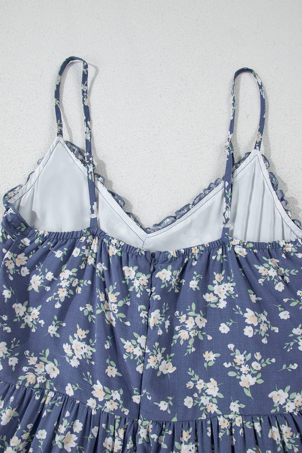 Floral Spaghetti Strap Frilled V Neck Tiered Midi Dress