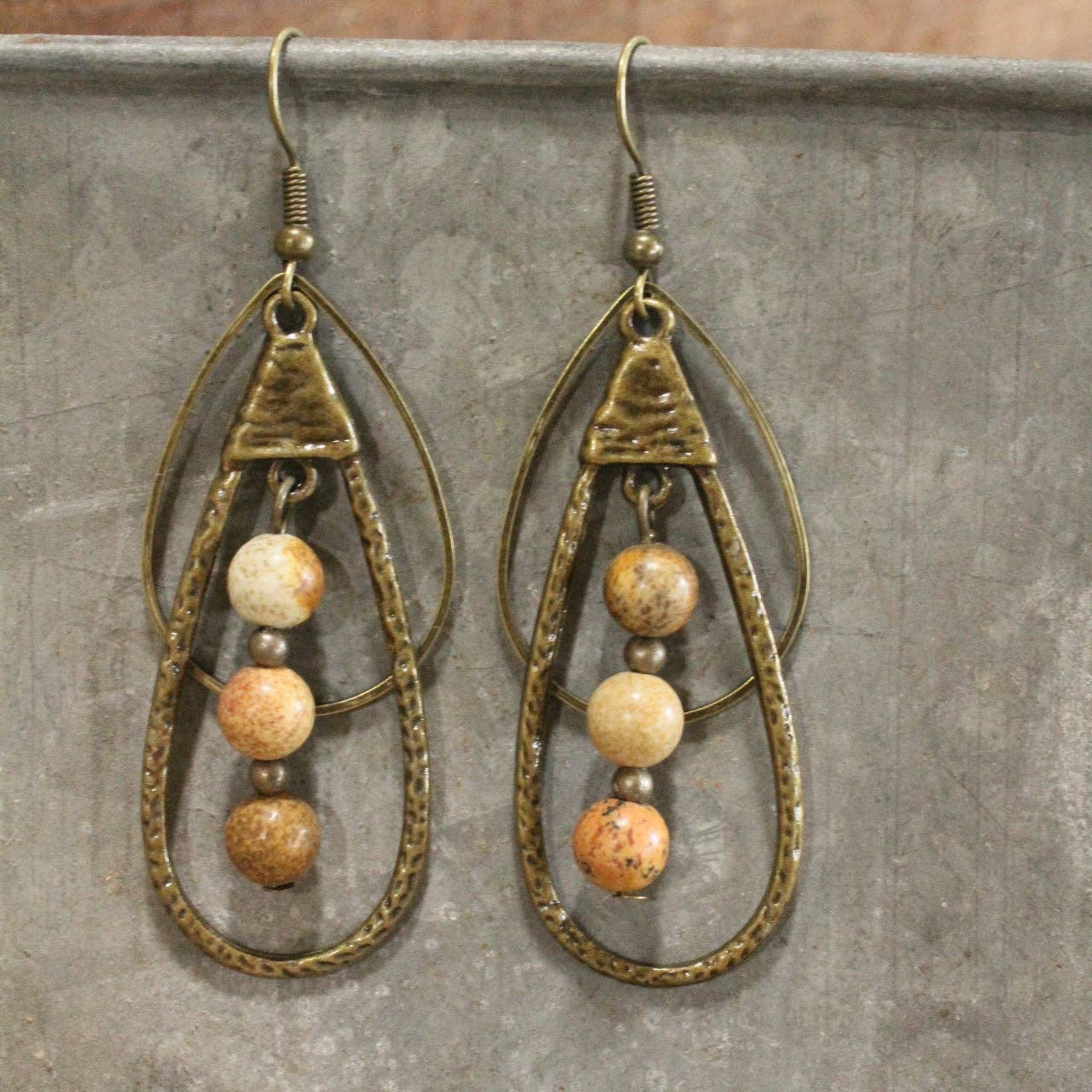 Bronze Teardrop All Natural Stone Dangle Earrings