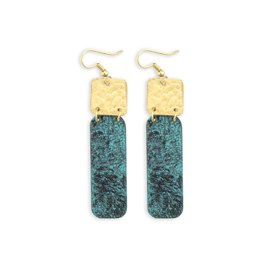 Deanna Dangle in Gold & Malachite Toned Earrings