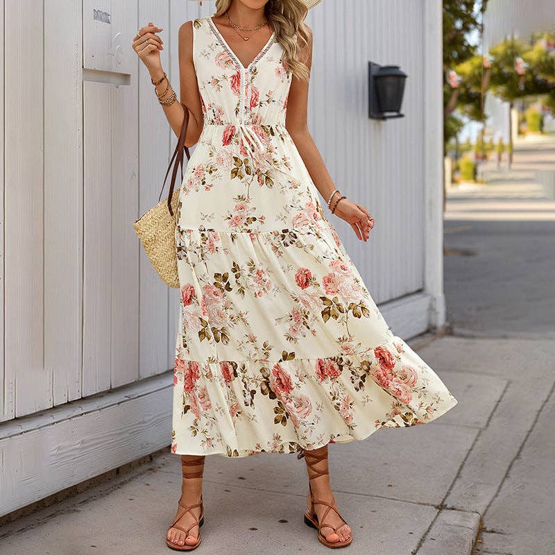 Sleeveless Floral V-Neck Maxi Dress