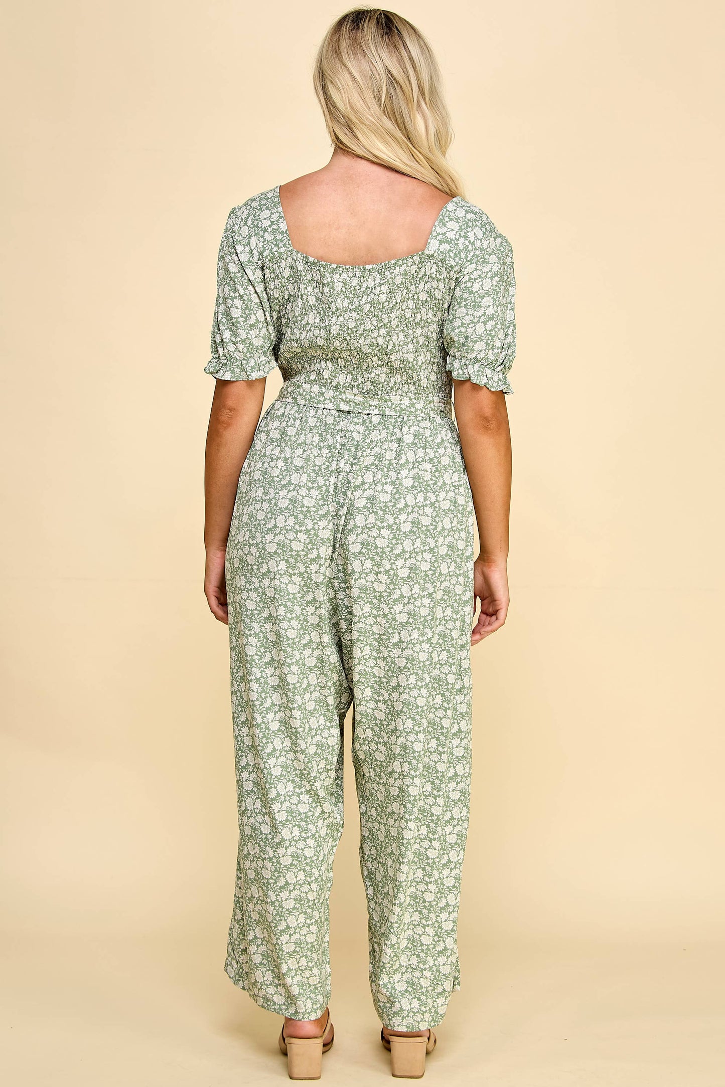 Floral Smocked Gaucho Jumpsuit