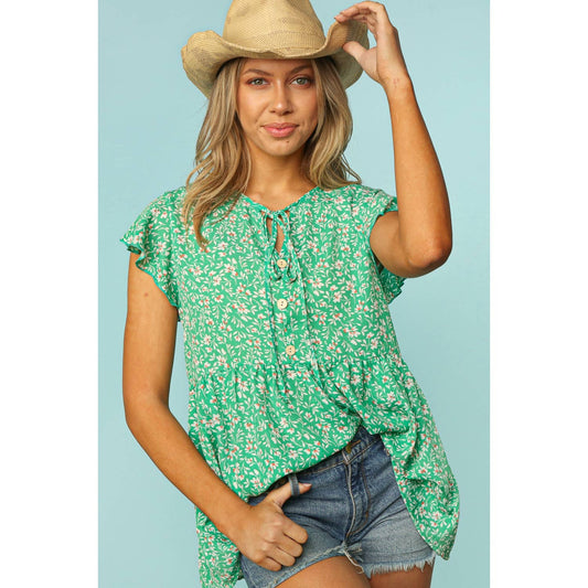 Button Down Floral Babydoll Peplum Shirt