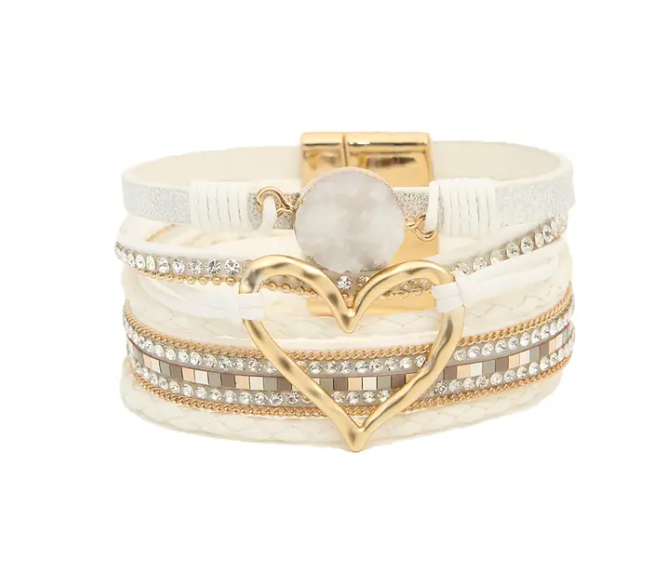 Bohemian Heart Rhinestone Magnetic Buckle Bracelet