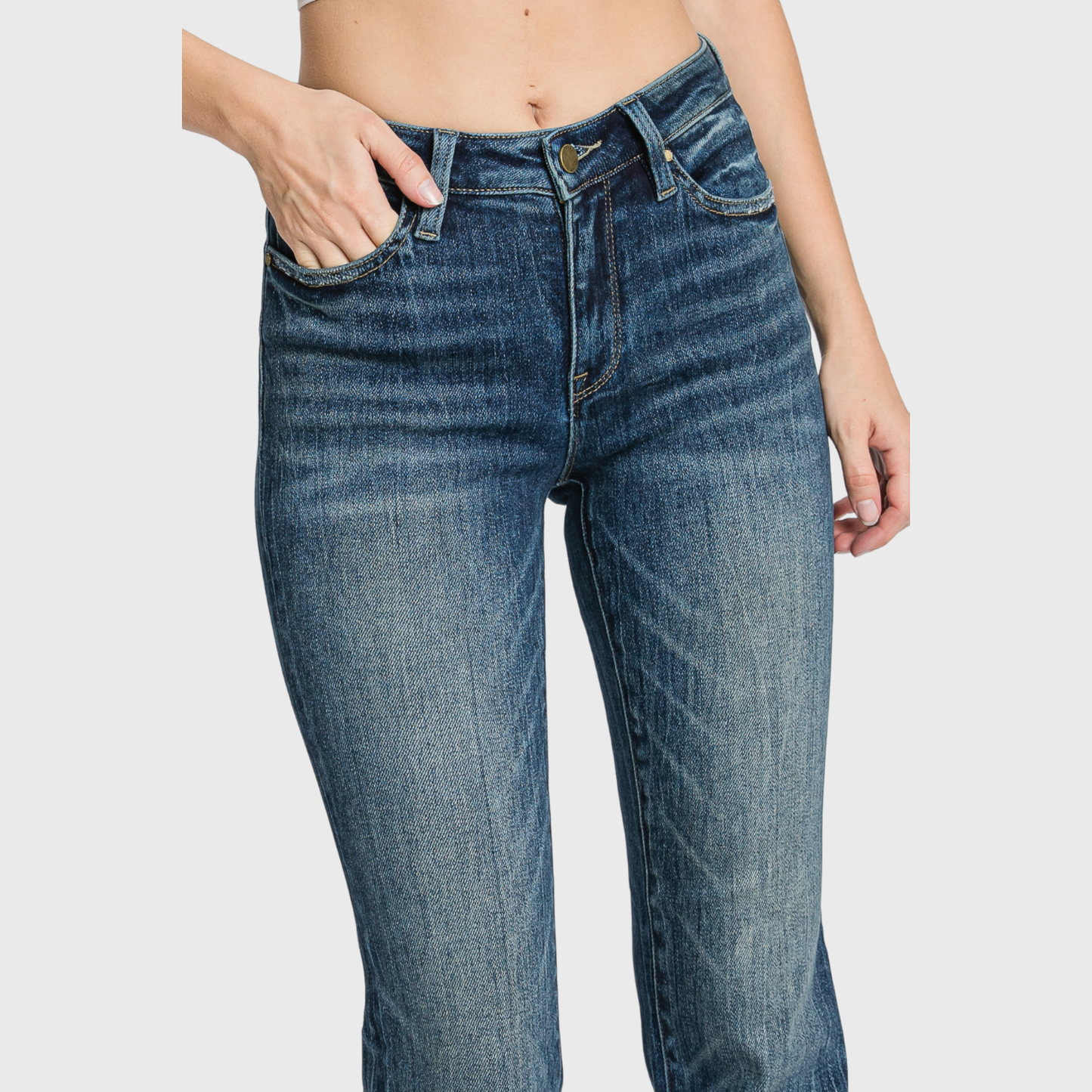 Dark Wash Mid Rise Stretch Classic Bootcut Jeans by Petra153