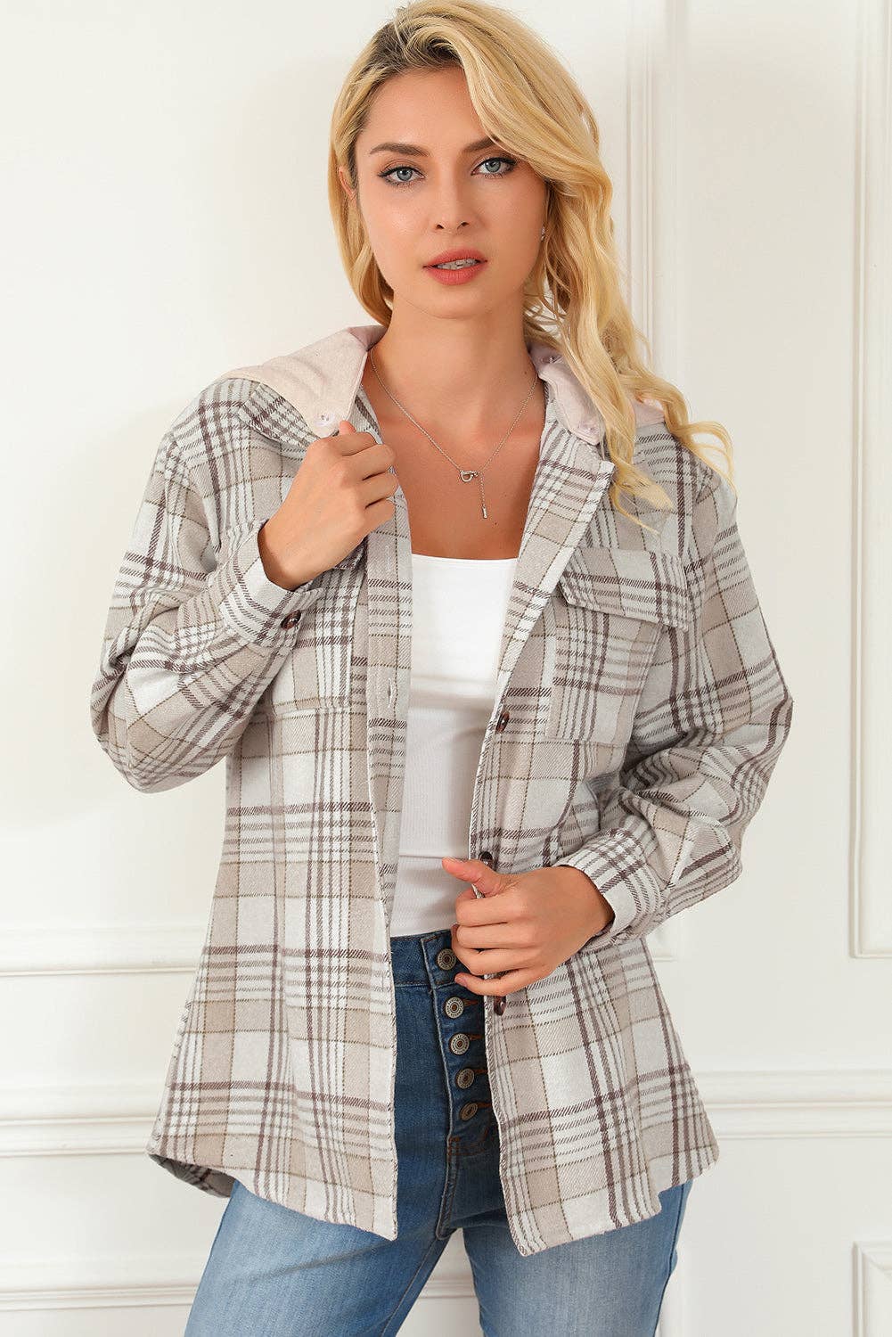 Oversized Plaid Shacket with Removable Hood