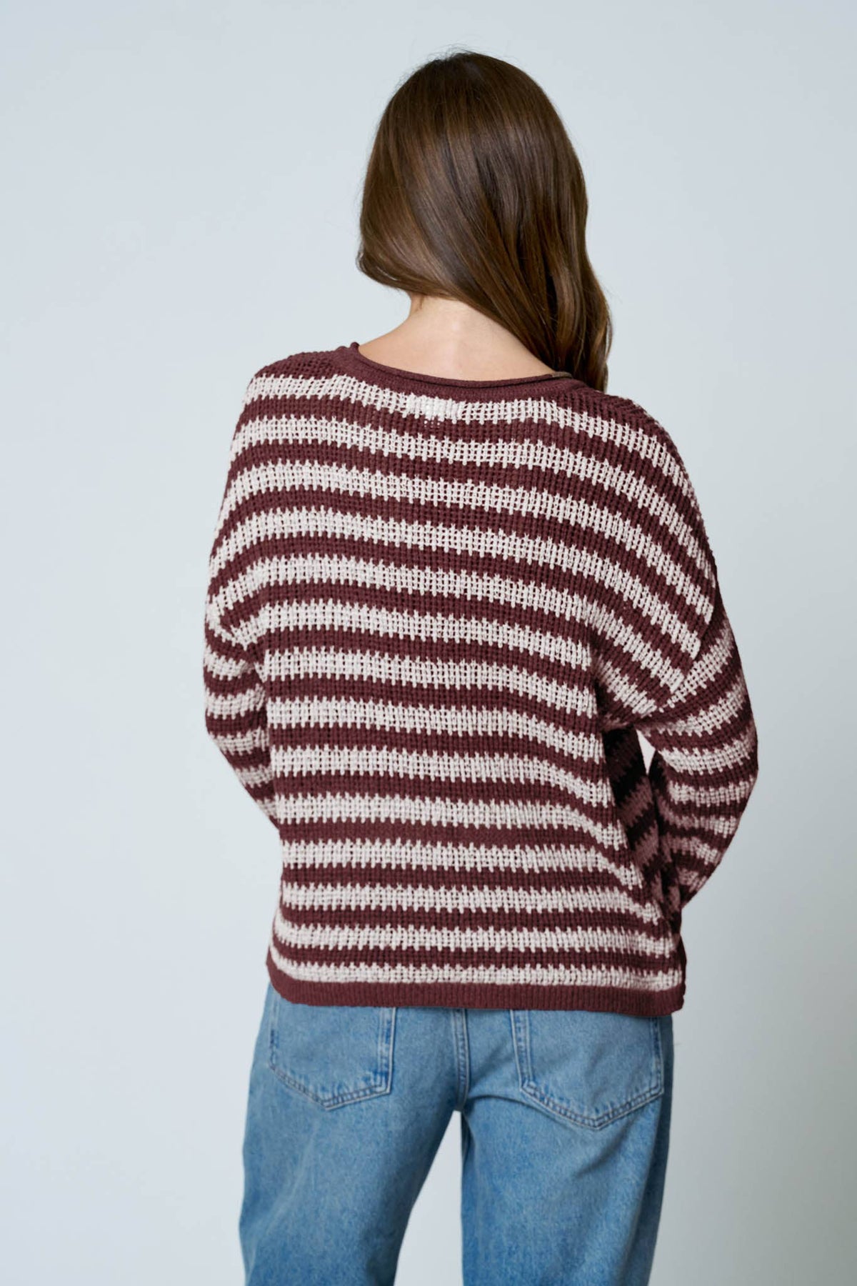 Striped Split Neck Sweater