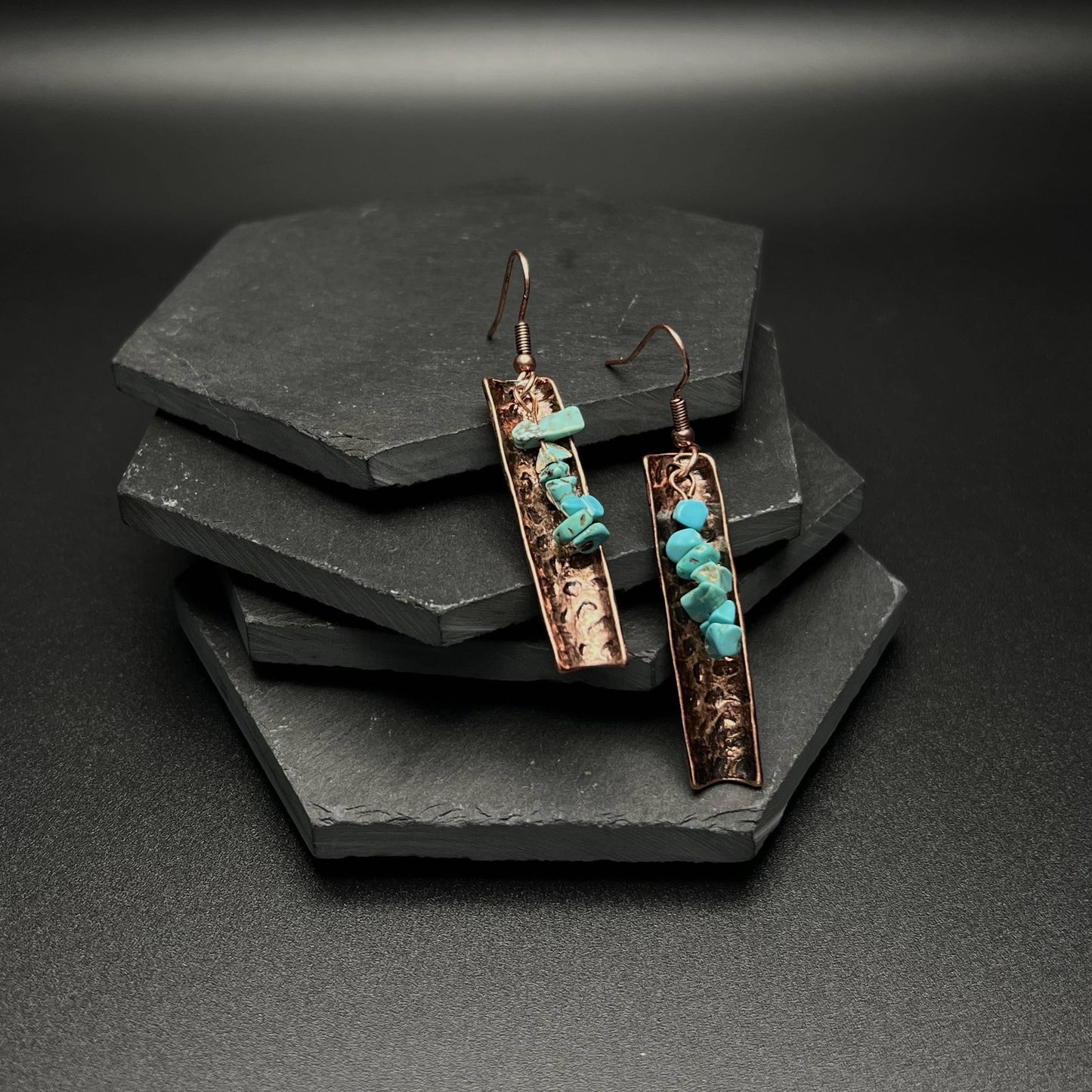 Wild Spirit Western Turquoise Stone Copper Bar Earrings