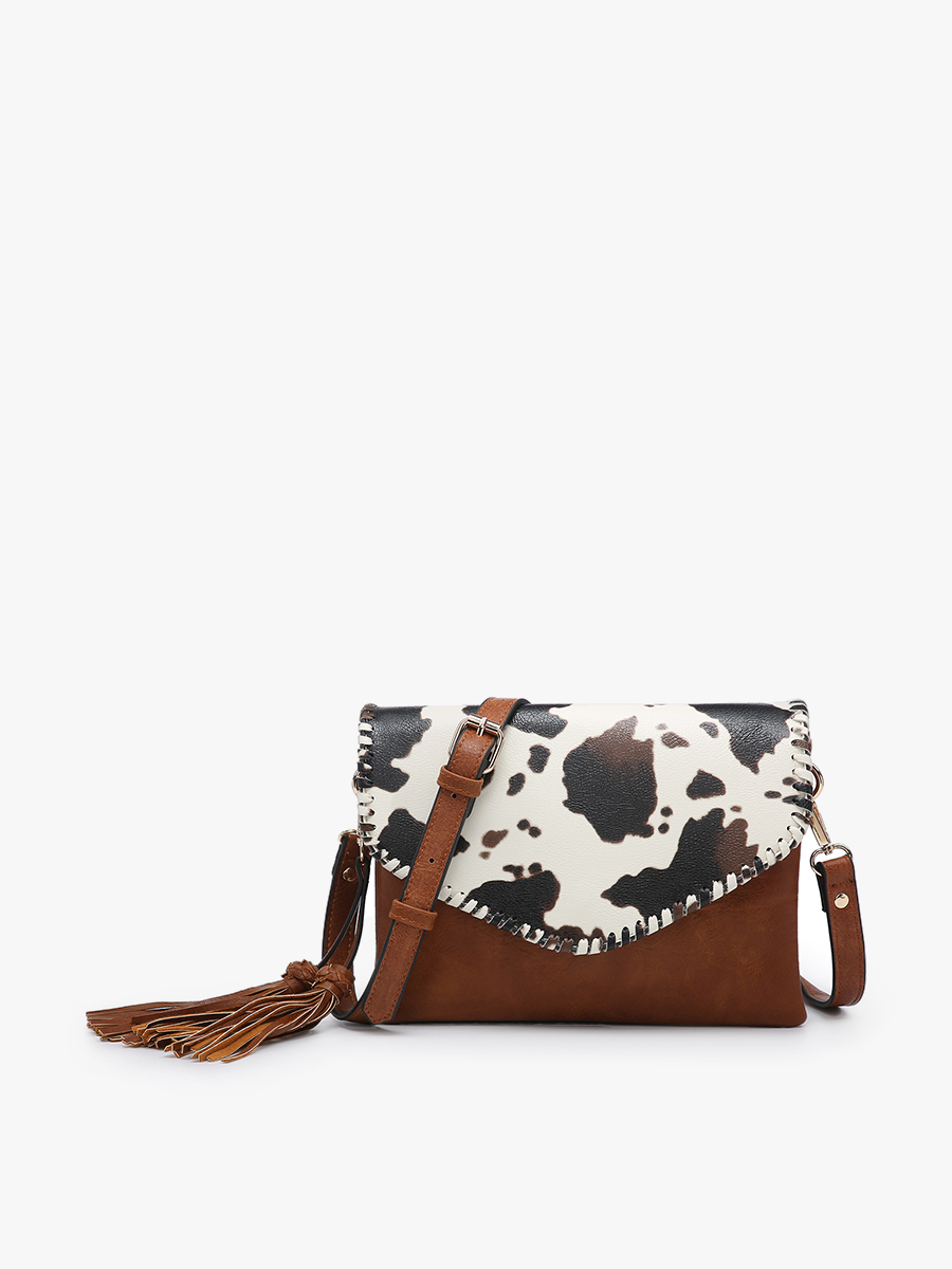 Sloane Flapover Crossbody w/ Whipstitch and Tassel