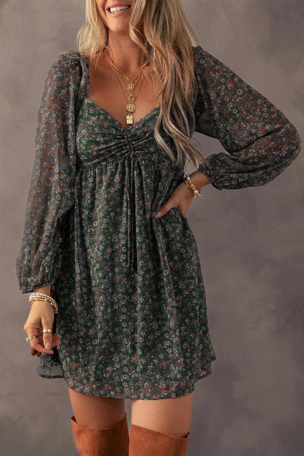 Romantic Boho Chiffon Floral Babydoll Mini Dress