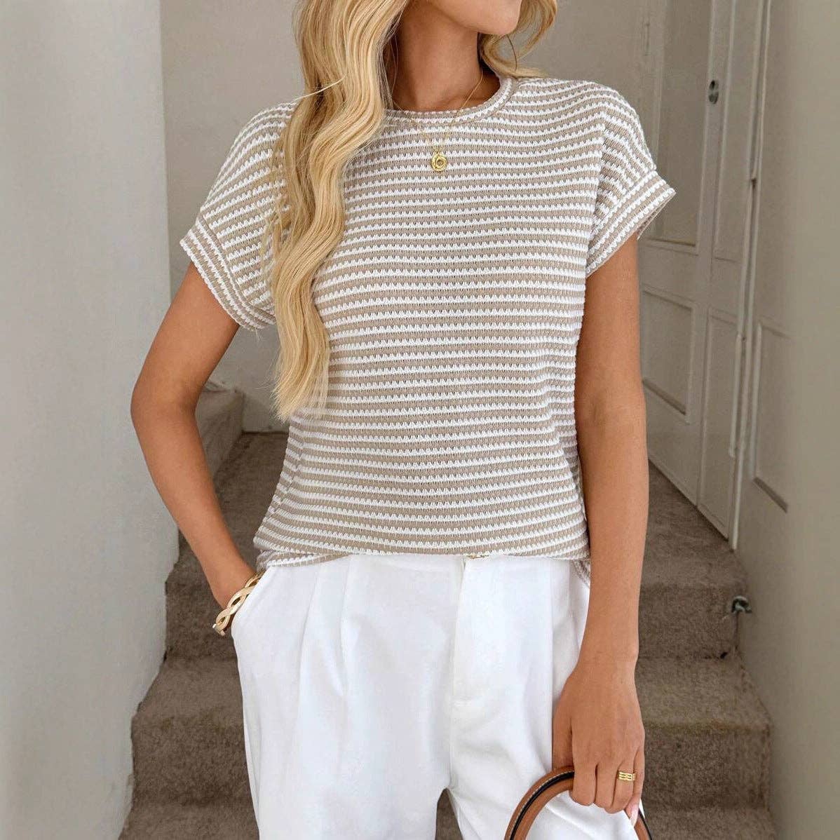 Striped Knit Short Sleeve Top