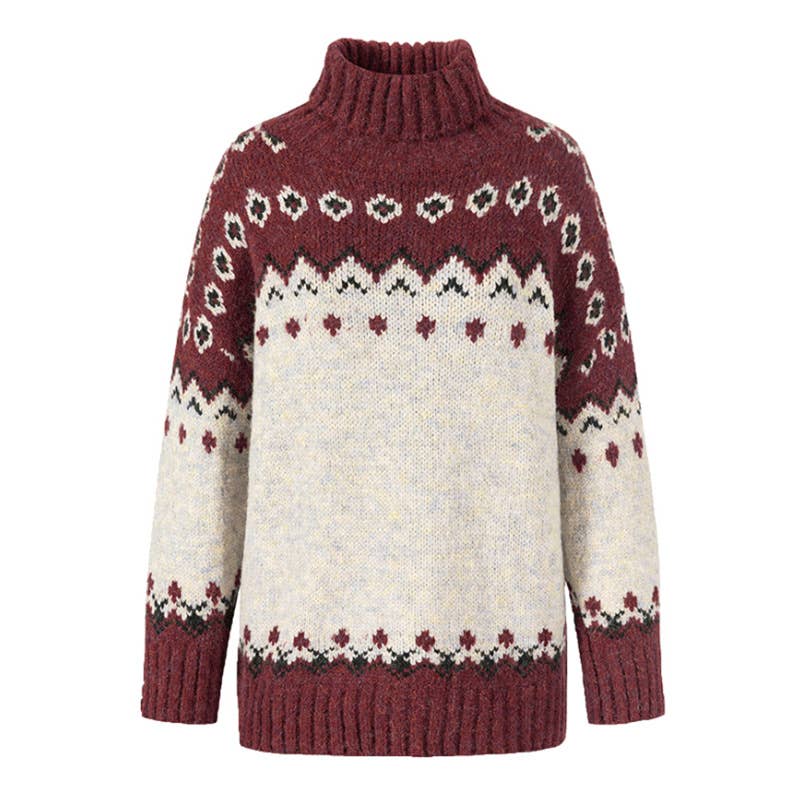 High Neck Jacquard Knit Thick Sweater