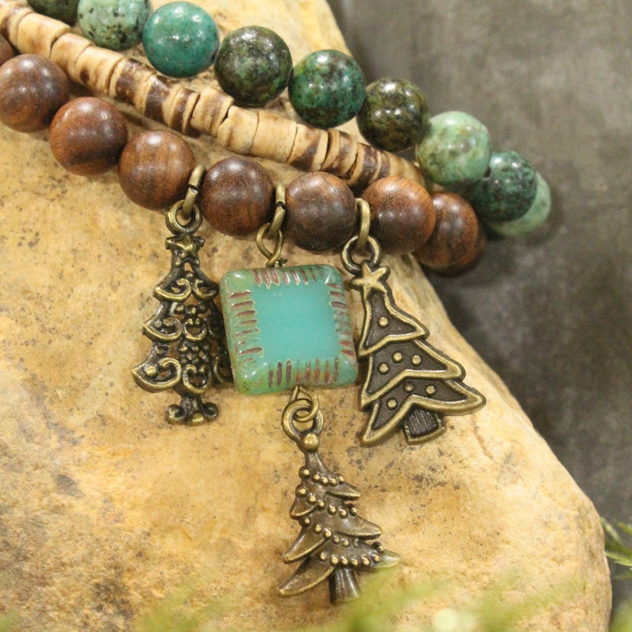 Czech Stone & In The Evergreens Stretch Bracelet