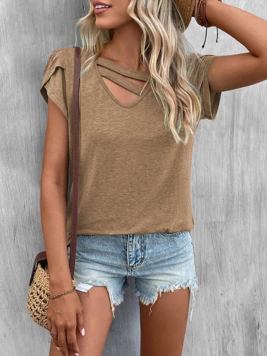 V-Neck Tee w/ Spliced Petal Sleeves