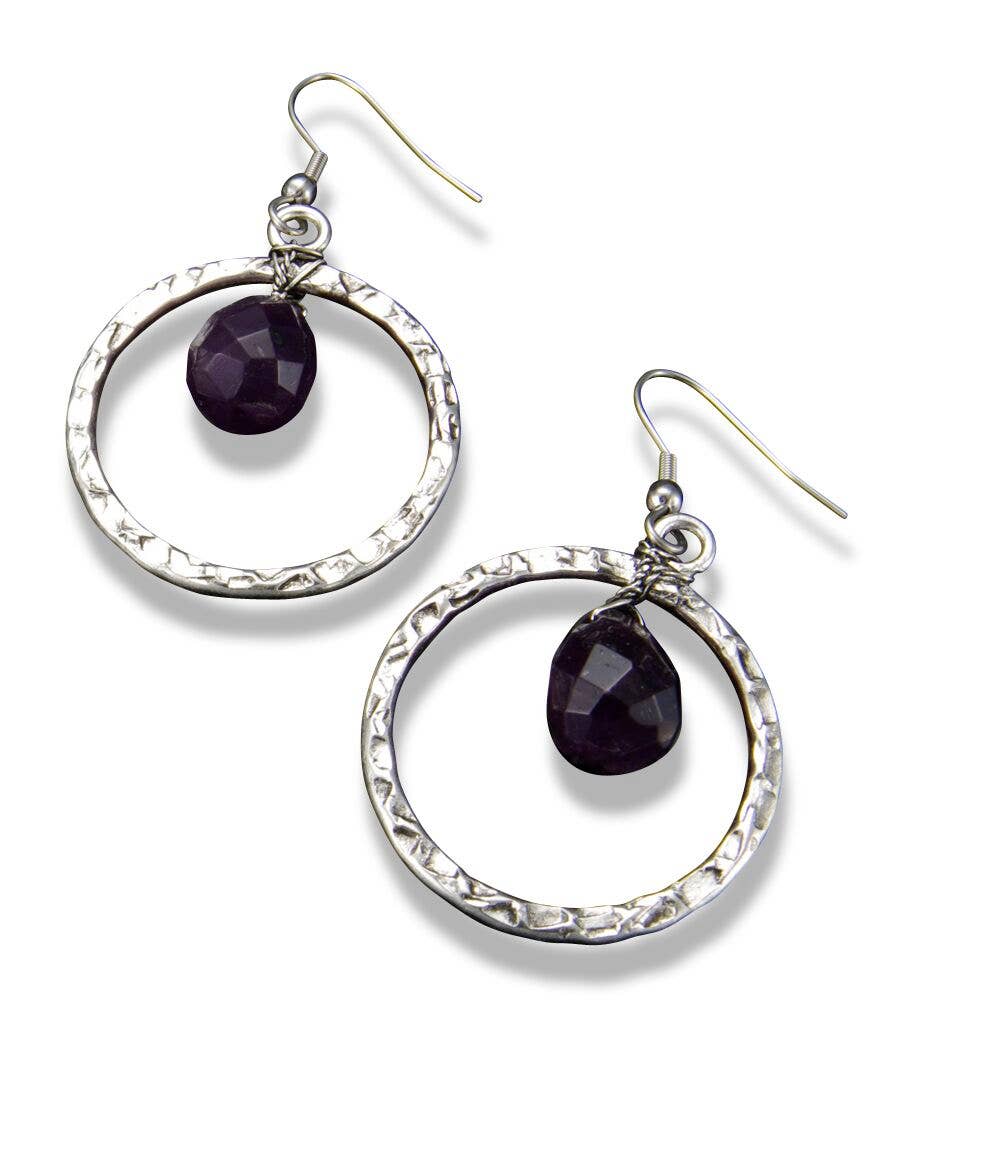 Banjara Hammered Circle Earrings with Amethyst