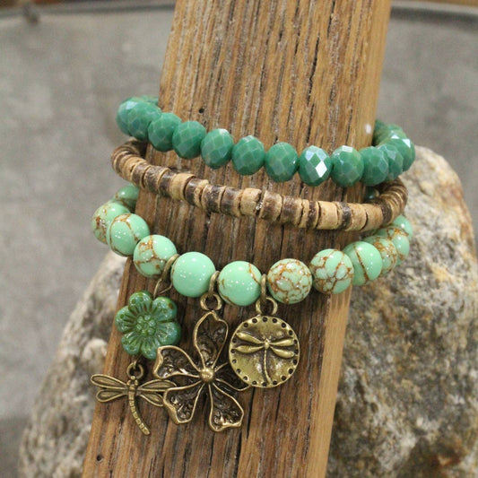 Picasso Wildflower Glass Bead Dragonfly Bracelet Set