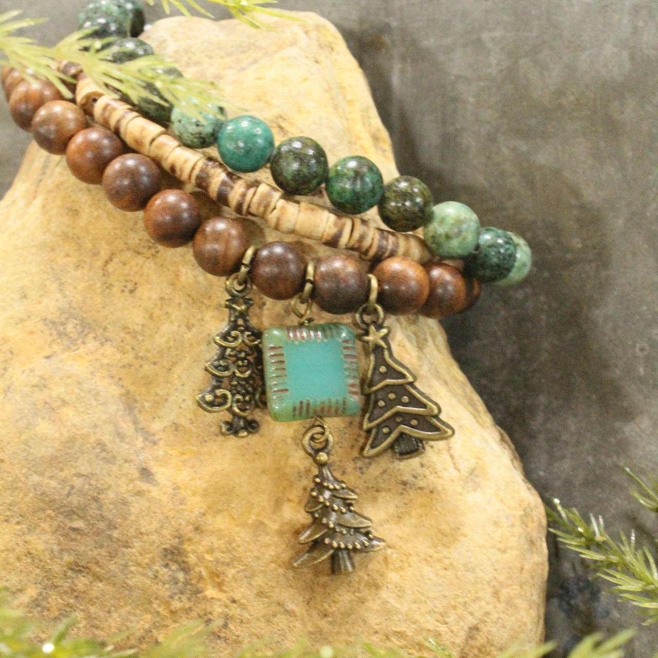 Czech Stone & In The Evergreens Stretch Bracelet