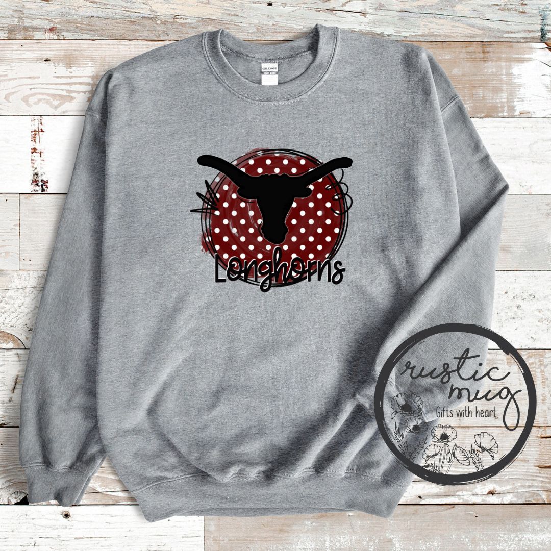 Youth Longhorn Polka Dot Spirit Sweatshirt