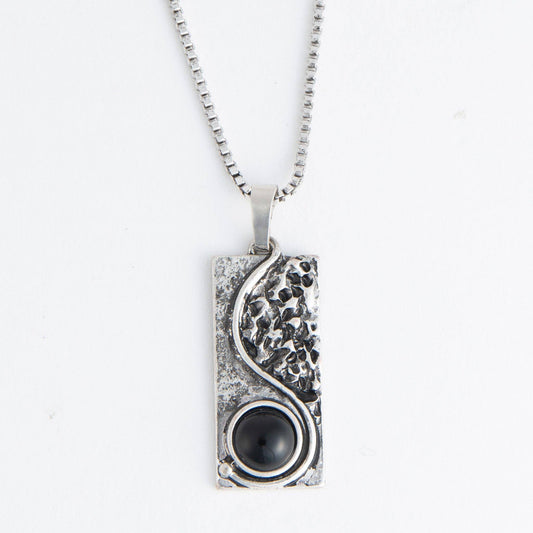 Dahlia Genuine Black Agate Stone Bar 16" Pendant Necklace
