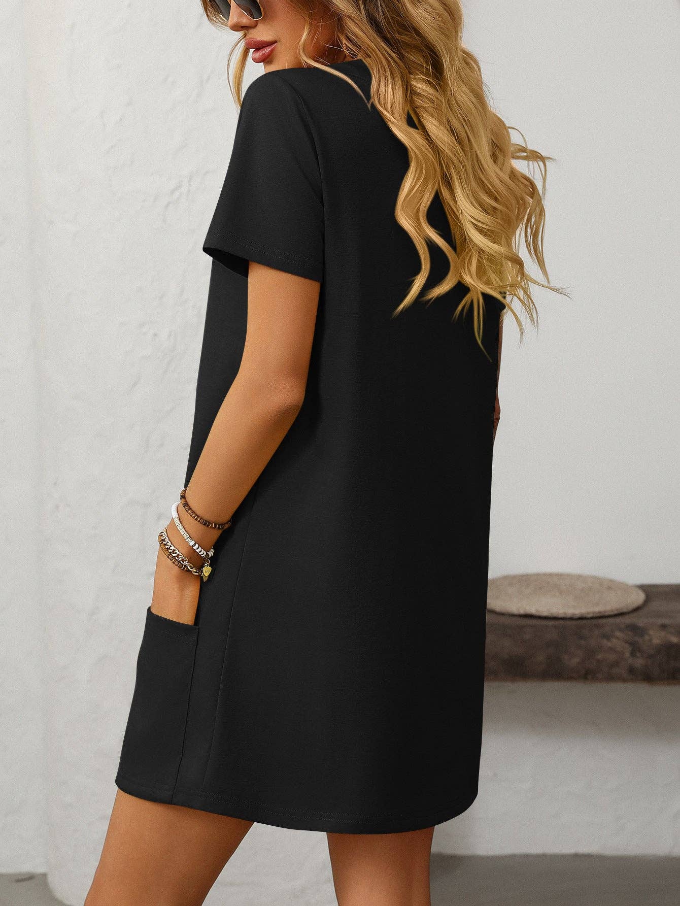 Square Collar Short-Sleeve Casual Pocket Dress
