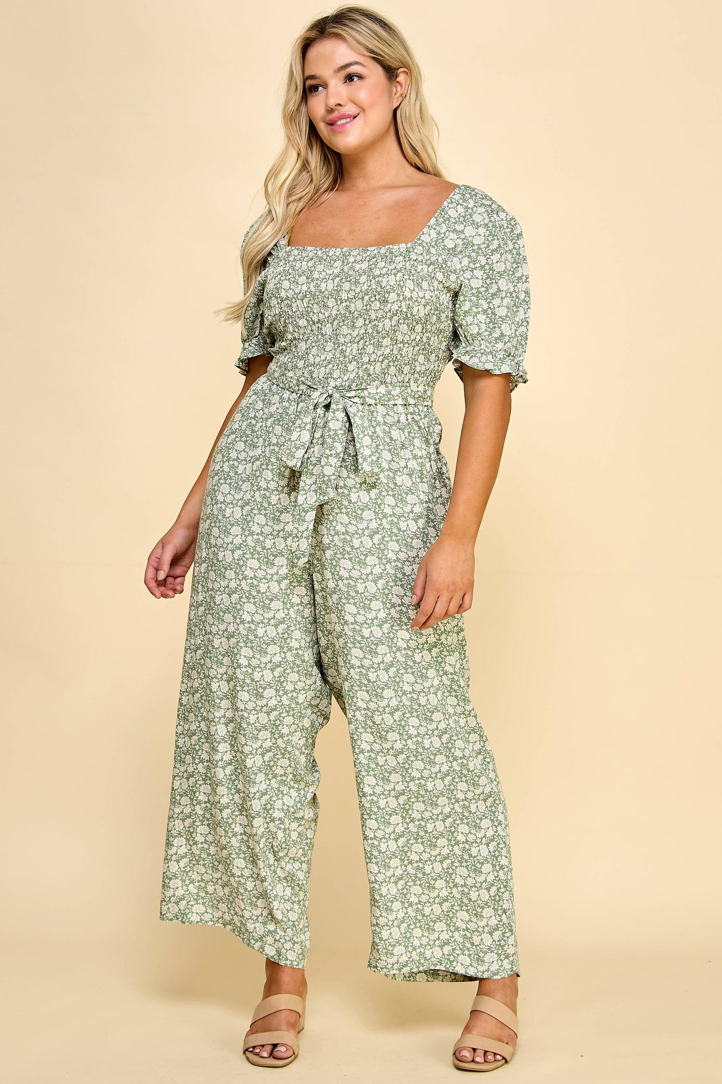 Floral Smocked Gaucho Jumpsuit