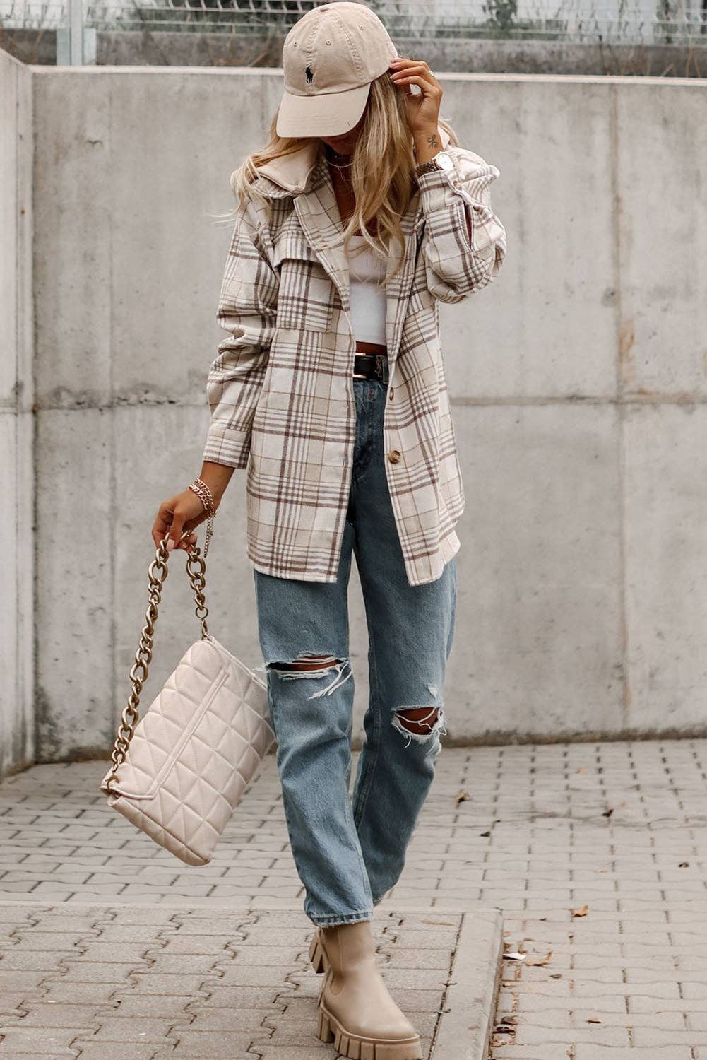 Oversized Plaid Shacket with Removable Hood