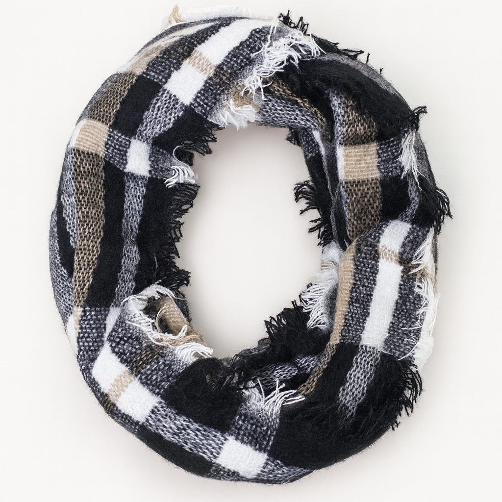 Black Tartan Plaid Loop Infinity Scarf