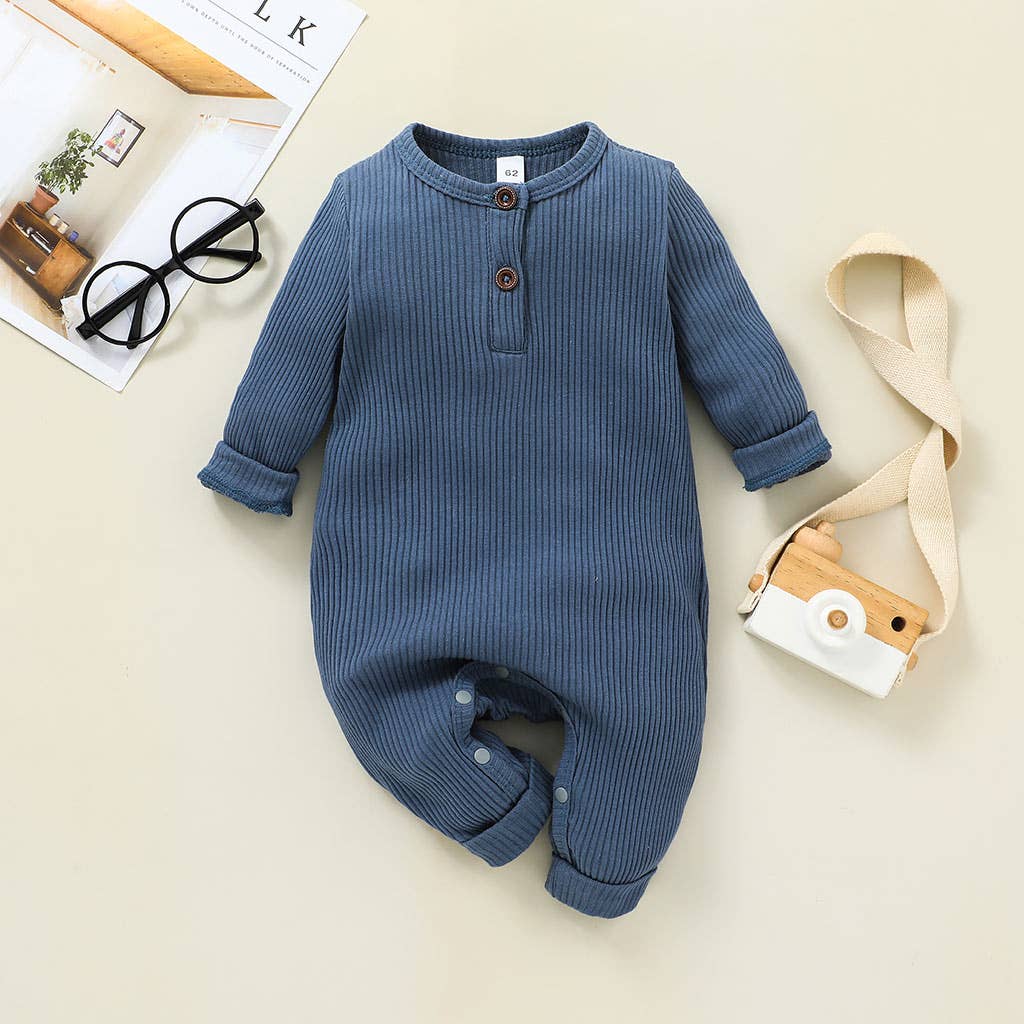 Infant/Toddler Cotton Ribbed Button Up Jumpsuit