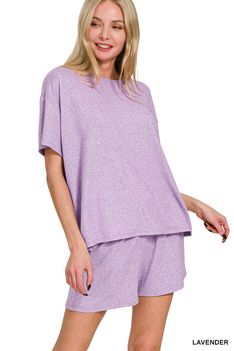 Heathered Knit Short Sleeve 2pc Lounge Set