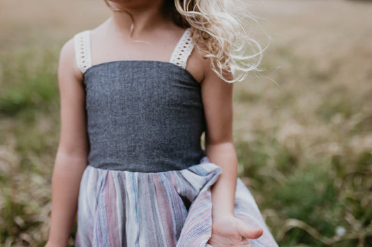 Girls Denim Pink Purple Stripe Maxi Dress by Wren & James