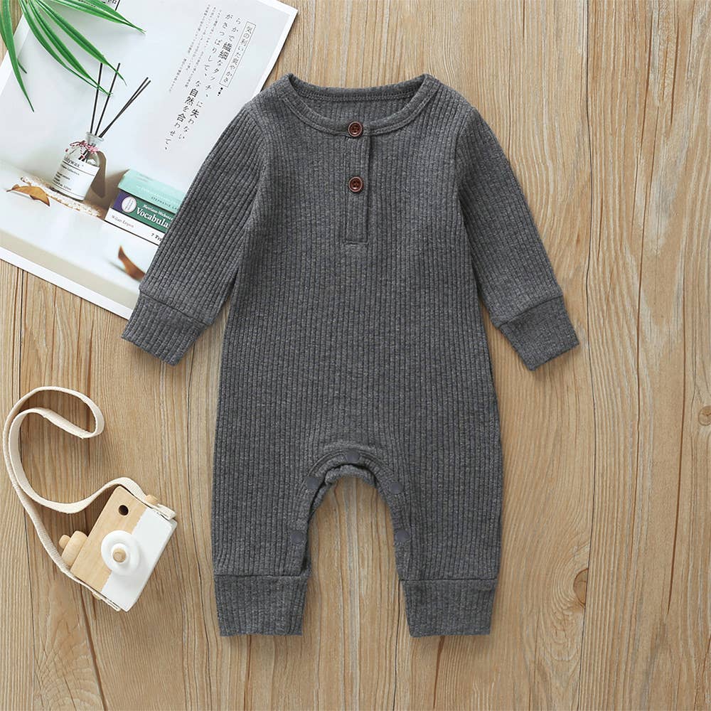 Infant/Toddler Cotton Ribbed Button Up Jumpsuit