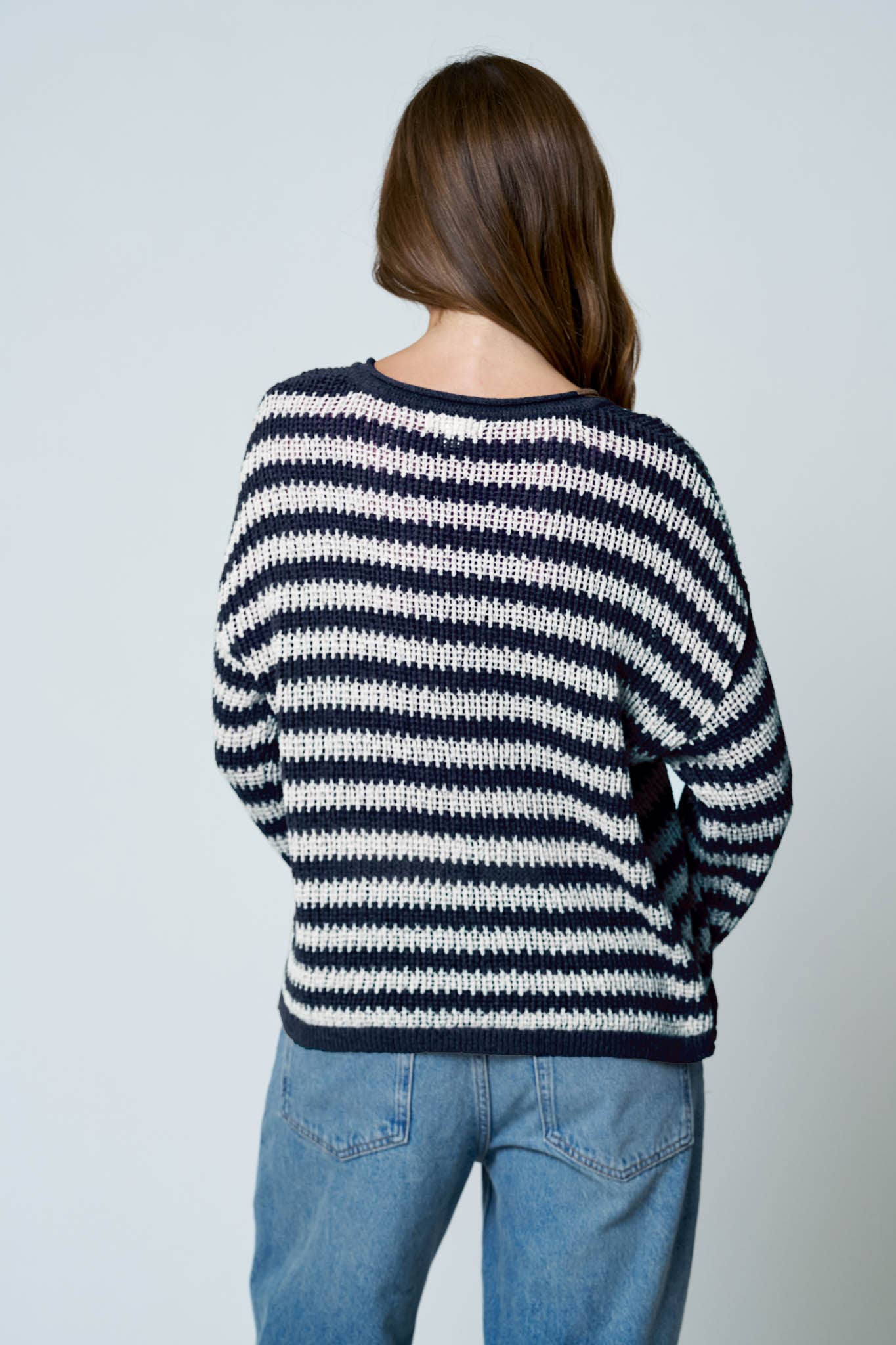 Striped Split Neck Sweater