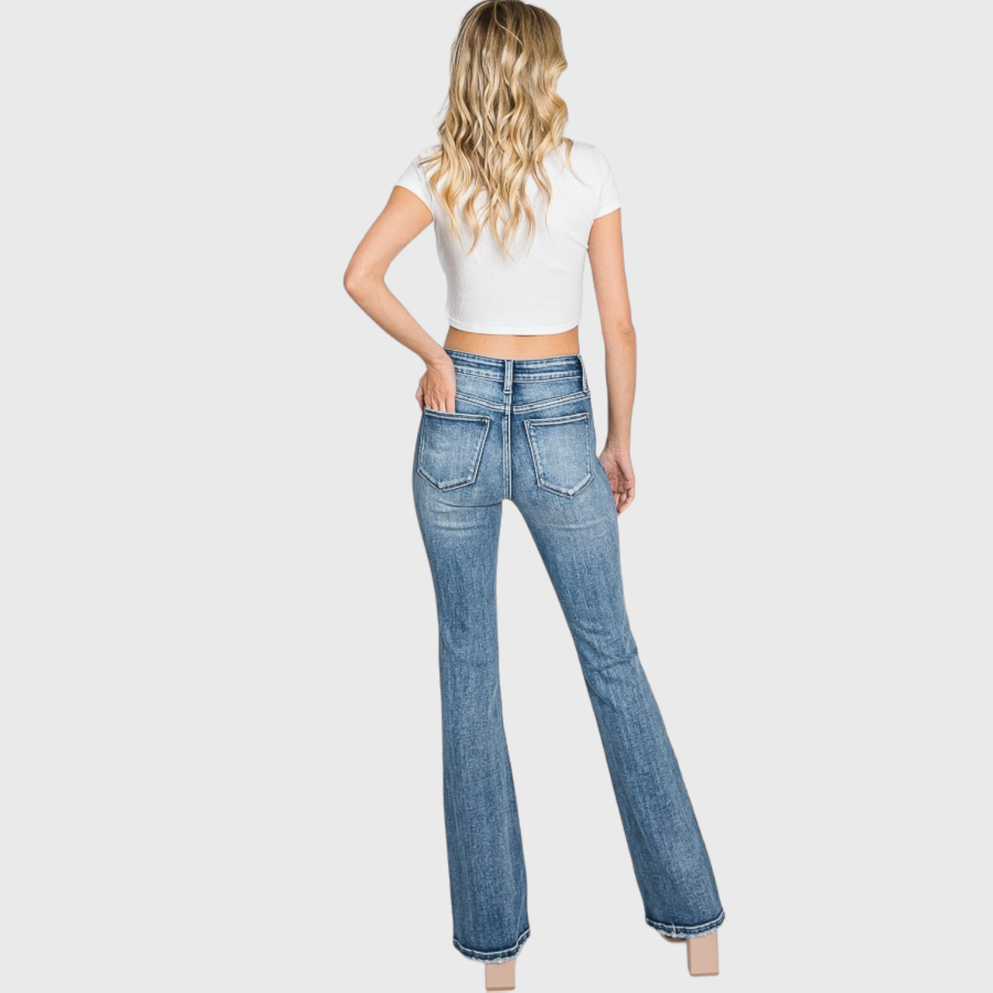 Medium Wash Mid Rise Stretch Classic Bootcut Jeans by Petra153