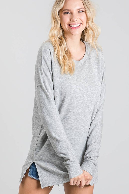 French Terry Long Sleeve Top w/ Boat Neck