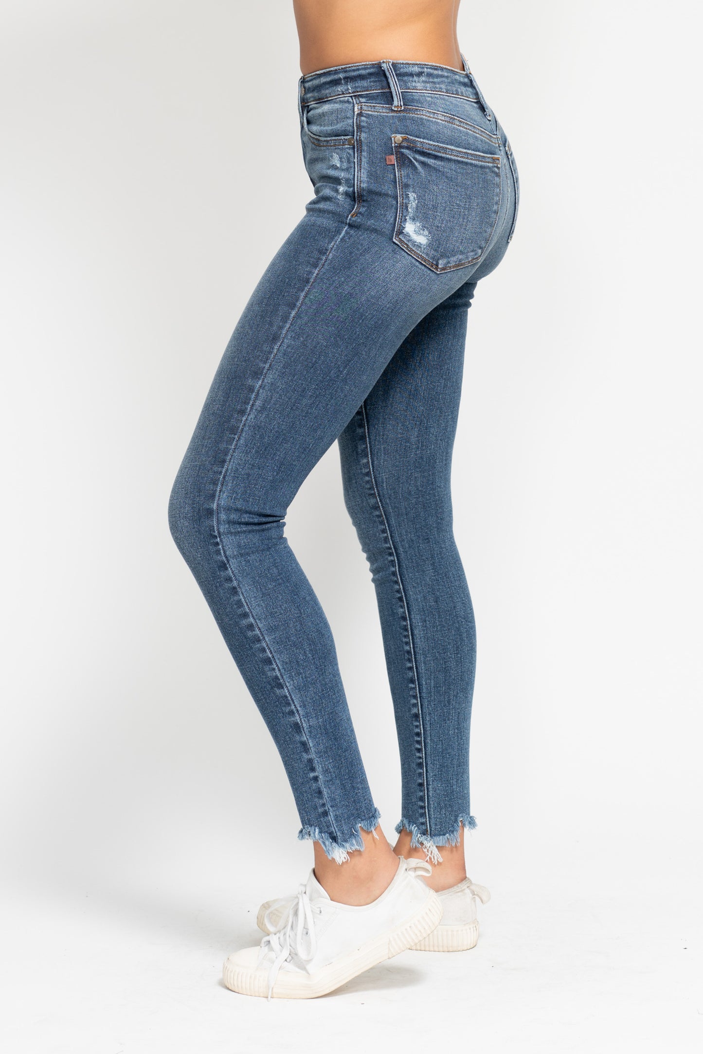 Judy Blue HW Skinny Jeans w/ Shark Bite Hem