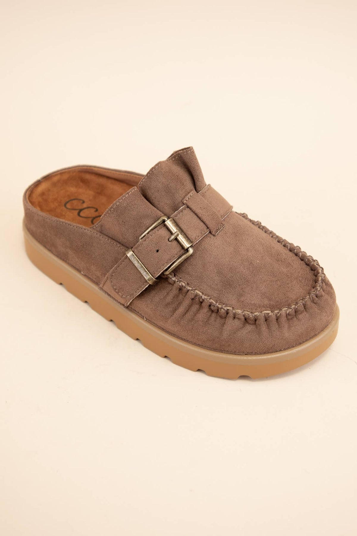 Suede Buckle Platform Mules