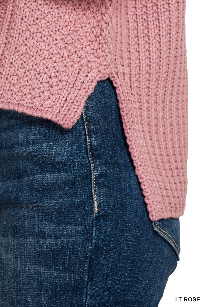 Cropped Hi Low Cable Knit Sweater